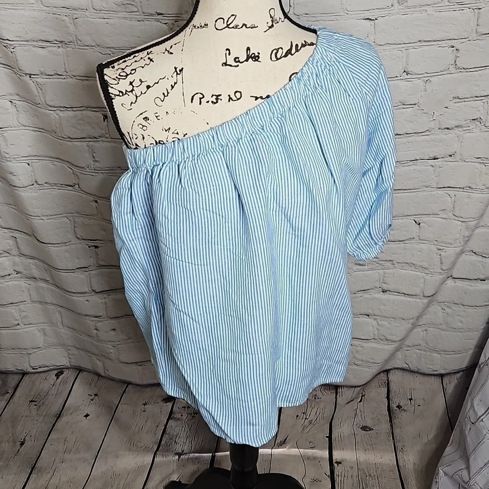 Loft Striped One Shoulder Linen Blend Blouse Size Small NWT